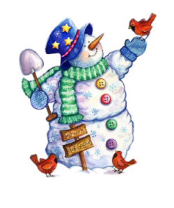 a snowman with a bird
